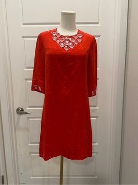 Shoshanna Red Silk Embellished Shift Dress - Women's